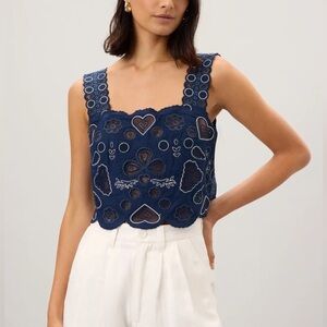 Sea New York Navy Blue Embroidered Crop Top